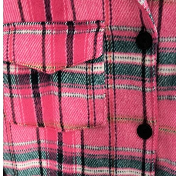 Crown & Ivy Shirt Jacket Wmn's Sz XXL Pink Plaid Flannel Boxy Button up Pockets - Picture 6 of 12